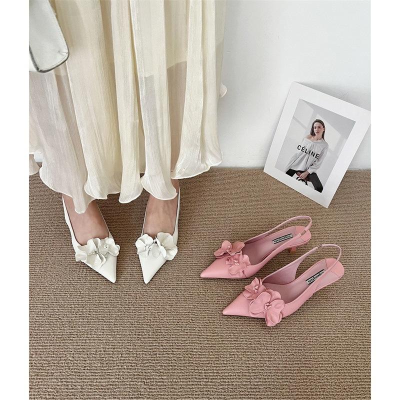 Fan'er heavy industry temperament small pointed head shallow mouth sandals empty flower design high heels women's summer