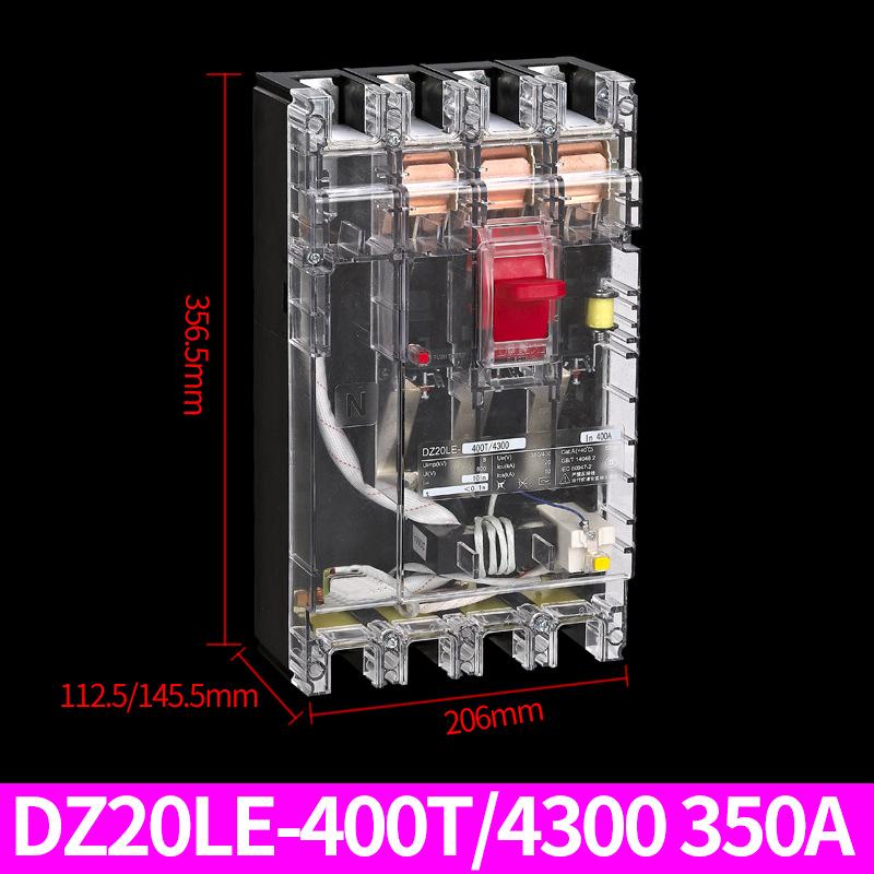 DELIXI DZ20L-400T Transparent 4P Residual Current Circuit Breaker, 400A/350A/315A Plastic Case.