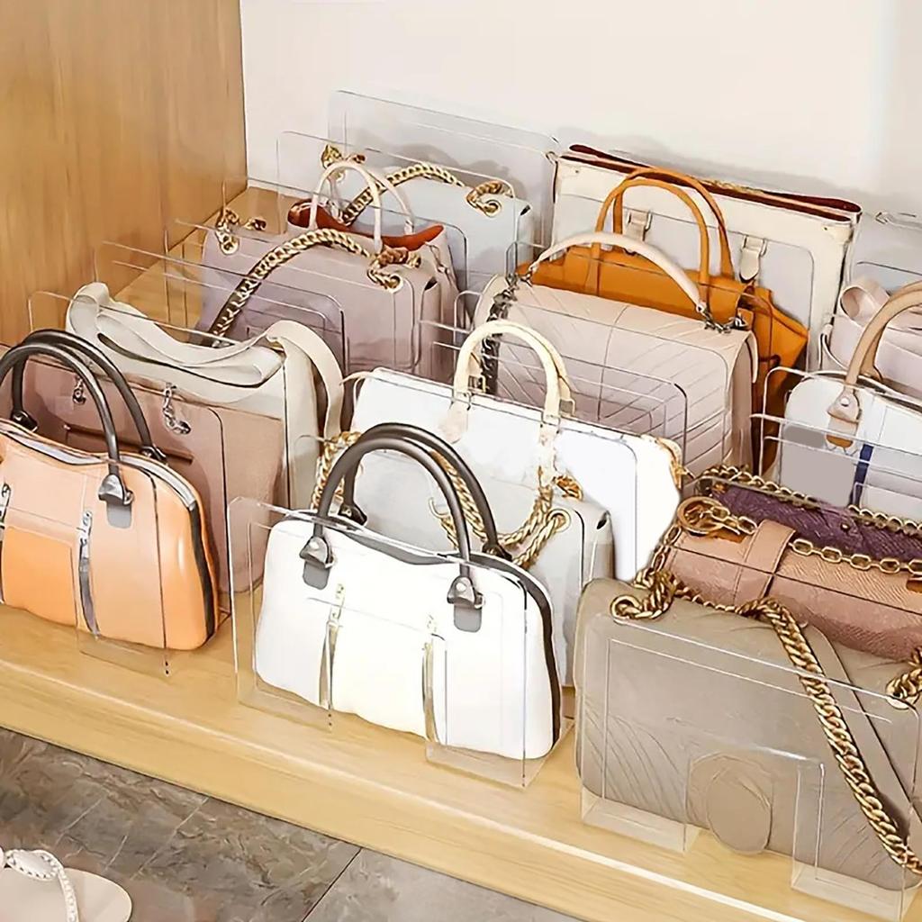 Purse Organizer for Closet 4 Slots Clear Shelf Divider Storage Organizer Clutch Dividers Bag Storage Shelf Closet Organizer for