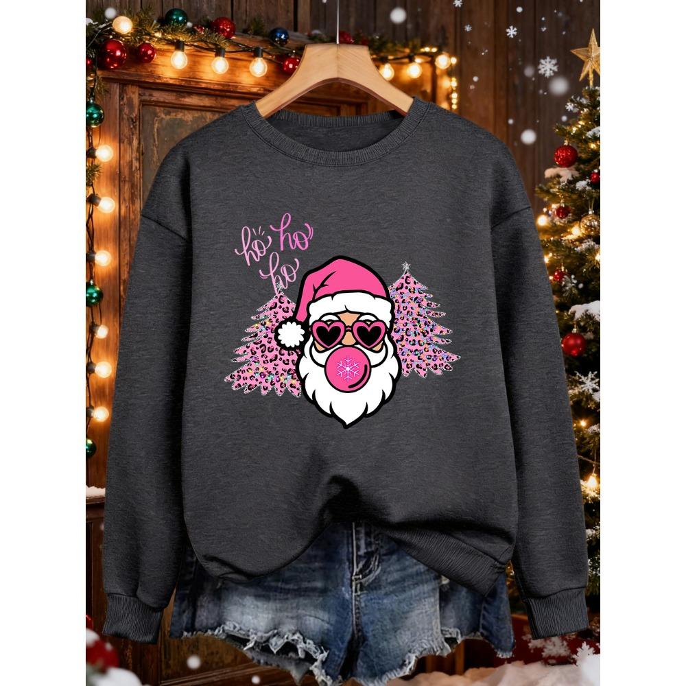 Merry Christmas Tree Santa Claus Prints Sweatshirt Women Loose Soft Hoodie Warm Crewneck Clothes Winter Casual Pullover