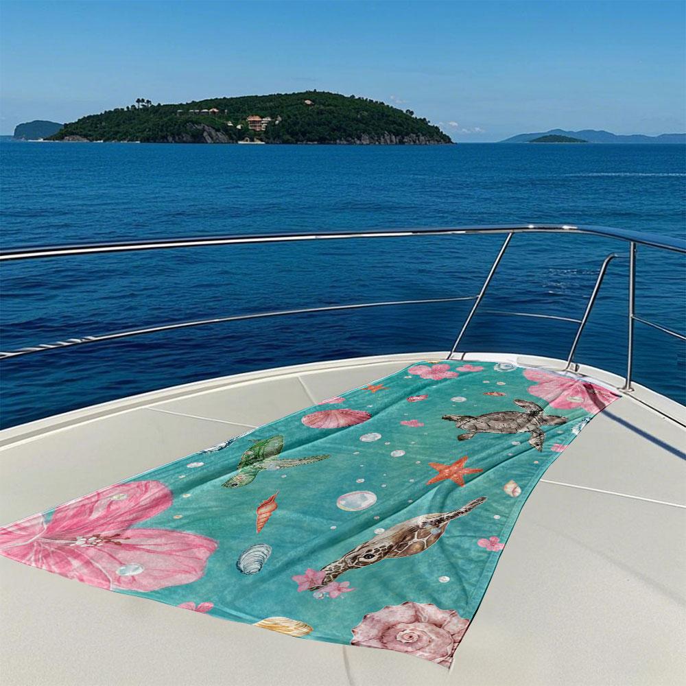 Turtle & Hibiscus Print Beach Towel Quick Drying Travel Towel Unisex Soft Comfortable Quick Dry Portable for Men Women Beach