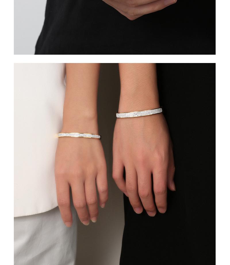 18K Gold-Plated Titanium Steel Diamond Bangle for Women & Men's Open Bracelet