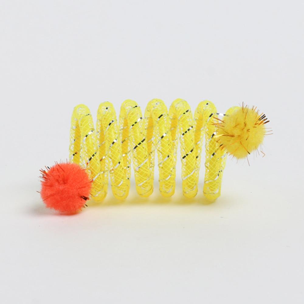 1 Pezzo Molla a Spirale Colorata con Palla di Peluche Giocattolo da Masticare per Gatti per Giochi al Coperto e all'Aperto Stimolante la Curiosità E