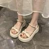 Summer New Muffin Thick-soled Beaded College Style Sandals Casual Beach Sandals Elastic Pedal