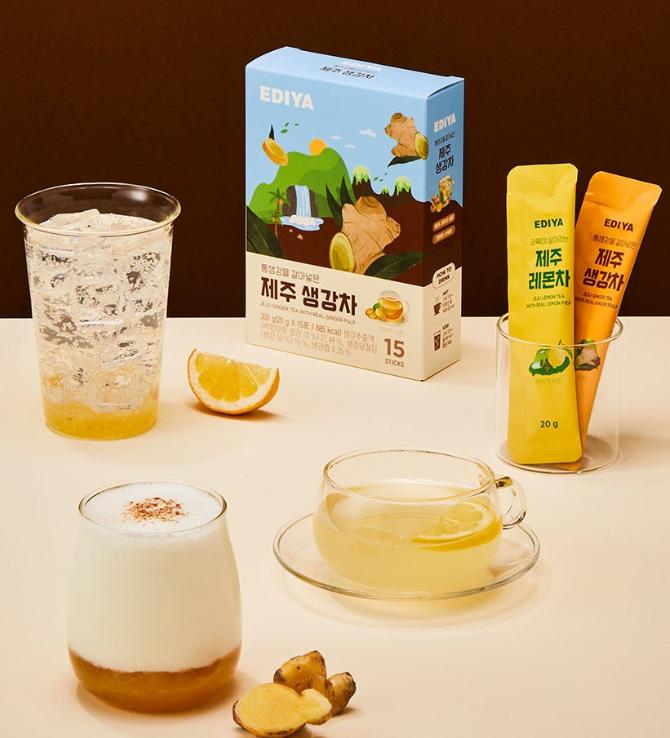EDIYA Jeju Ingwertee mit echtem gemahlenem Ingwer 15 Beutel Koreanischer Kräutertee Wärmendes Wellness-Getränk