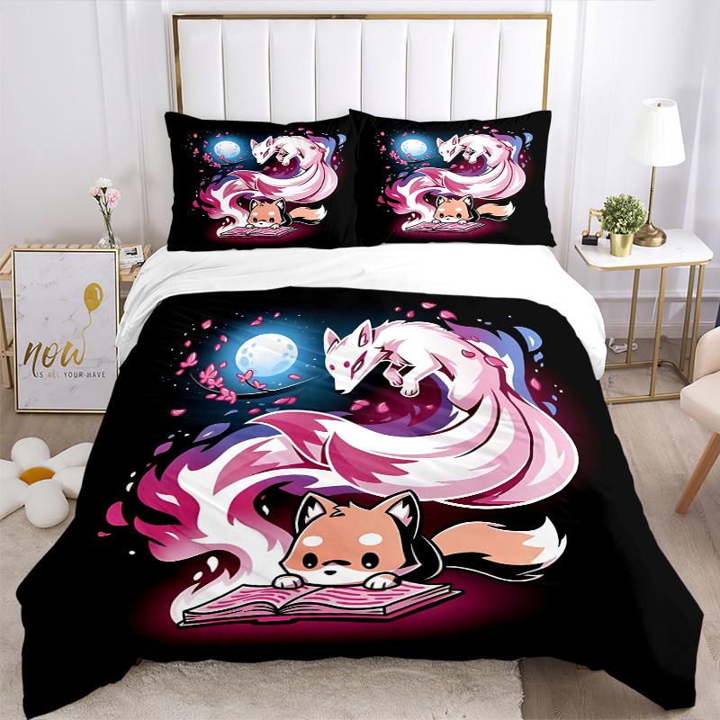3pcs Magic Fox Bedding Set, Including 1 Quilt Cover and 2 Pillow Shams, Without Filling, Soft and Comfortable Home Bedroom Fabric, Fashionab