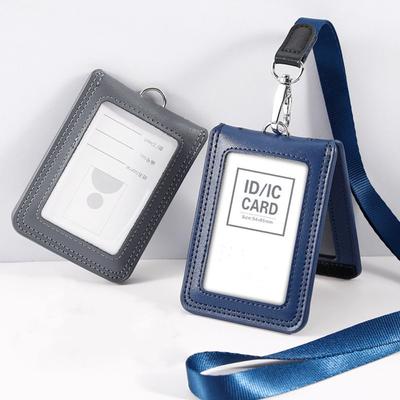 With Lanyard Doctors Badge Holder Cowhide Leather Work Card Case ID Card Holder  Office Supplie