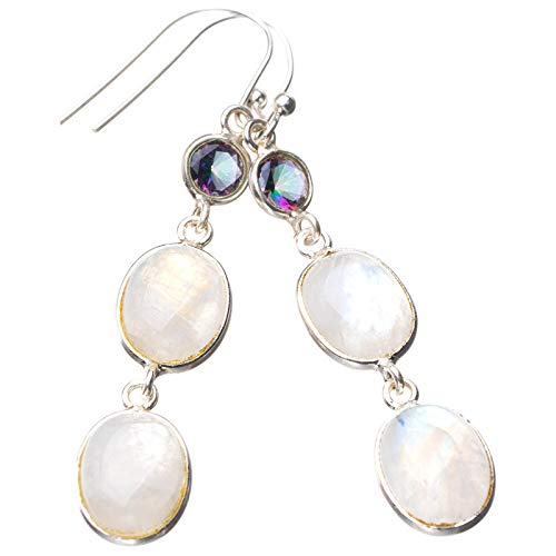 

StarGems® Natural Rainbow Moonstone And Mystical Topaz Handmade 925 Sterling Silver Earrings 2 E0891