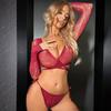 European and American Women's Plus Size Sexy Mesh Dress Lace See Through Outfit Sexy Bikini Set T-pants Tie Up
