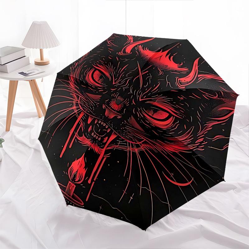 1pc Devil Cat Automatic Folding Umbrella: Portable 3-Fold Design with 8-Bone Iron Frame, Perfect for Outdoor Use, Festive Gifts, Travelers, Daily Use,