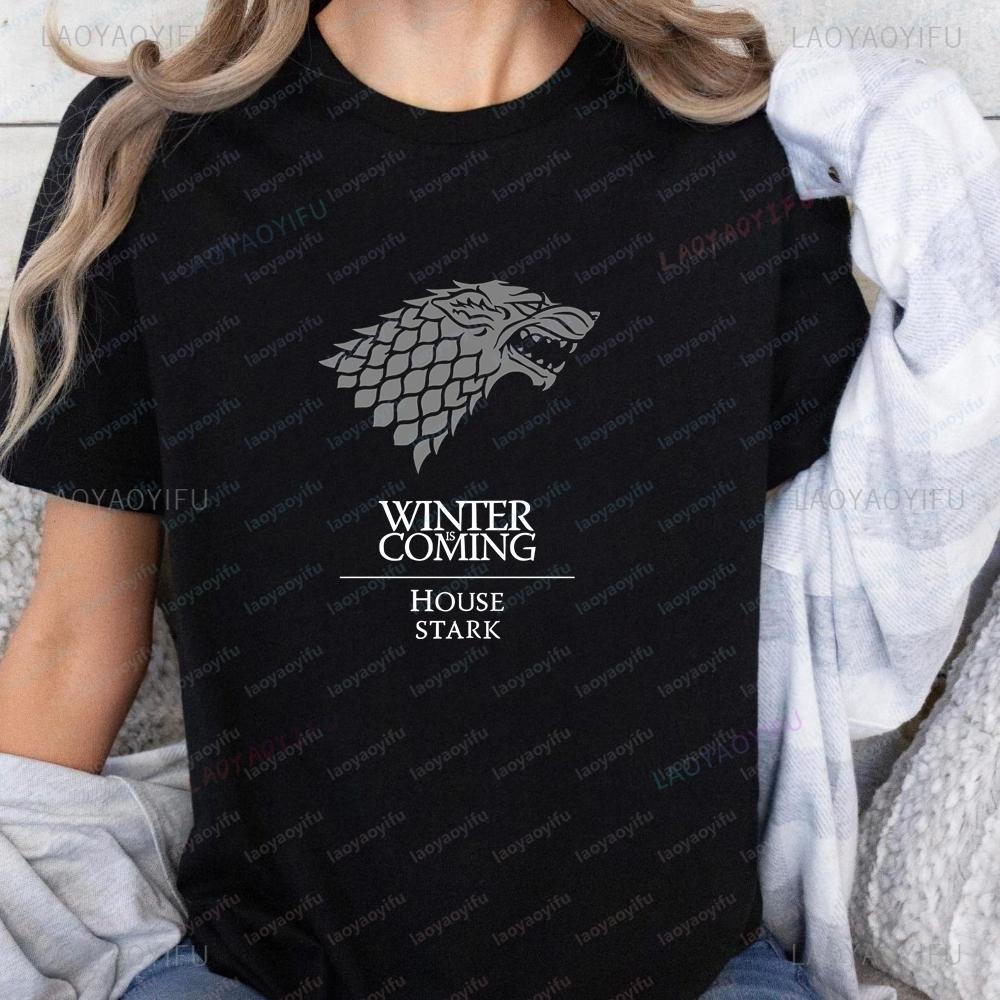 Vintage TV Series Game of Thrones Printed Tshirt Top Neutral Trend Harajuku Short Sleeve Unisex Shirt Pattern Large Tshirt