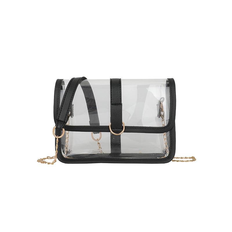 Trendy Transparent Chain Bag With Stylish Design Street Style Black Pvc Shoulder Bag