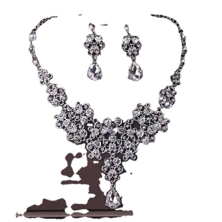 Rhinestone Bridal Jewelry Set: Korean-Style Crown, Necklace & Hair Accessories
