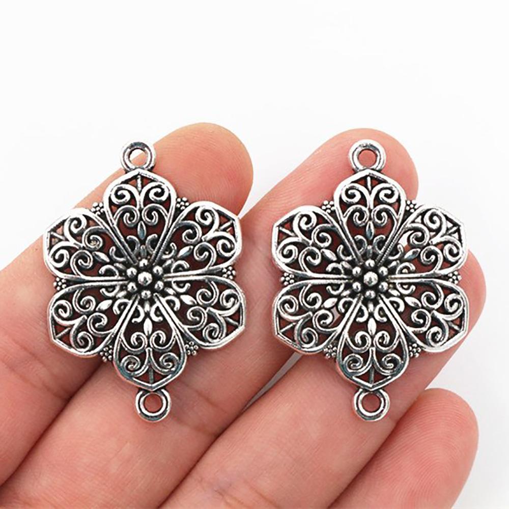 40x28mm 5pcs Antique Sliver and Bronze Plated  Flower Style Handmade Charms Pendant:DIY for Bracelet Necklace
