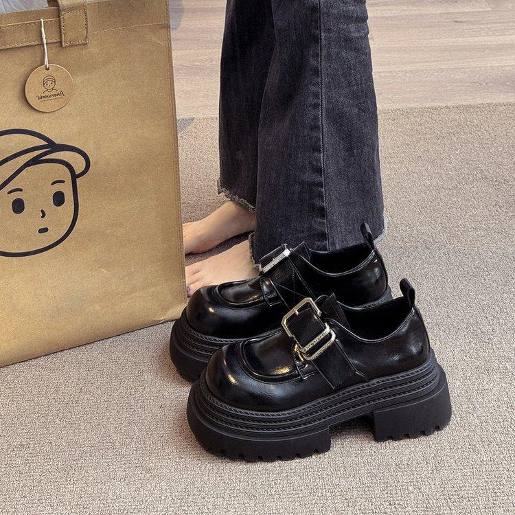 

Cowhide version European leather big head metal buckle square head catwalk model small JK small leather shoes loafers single shoes women 35