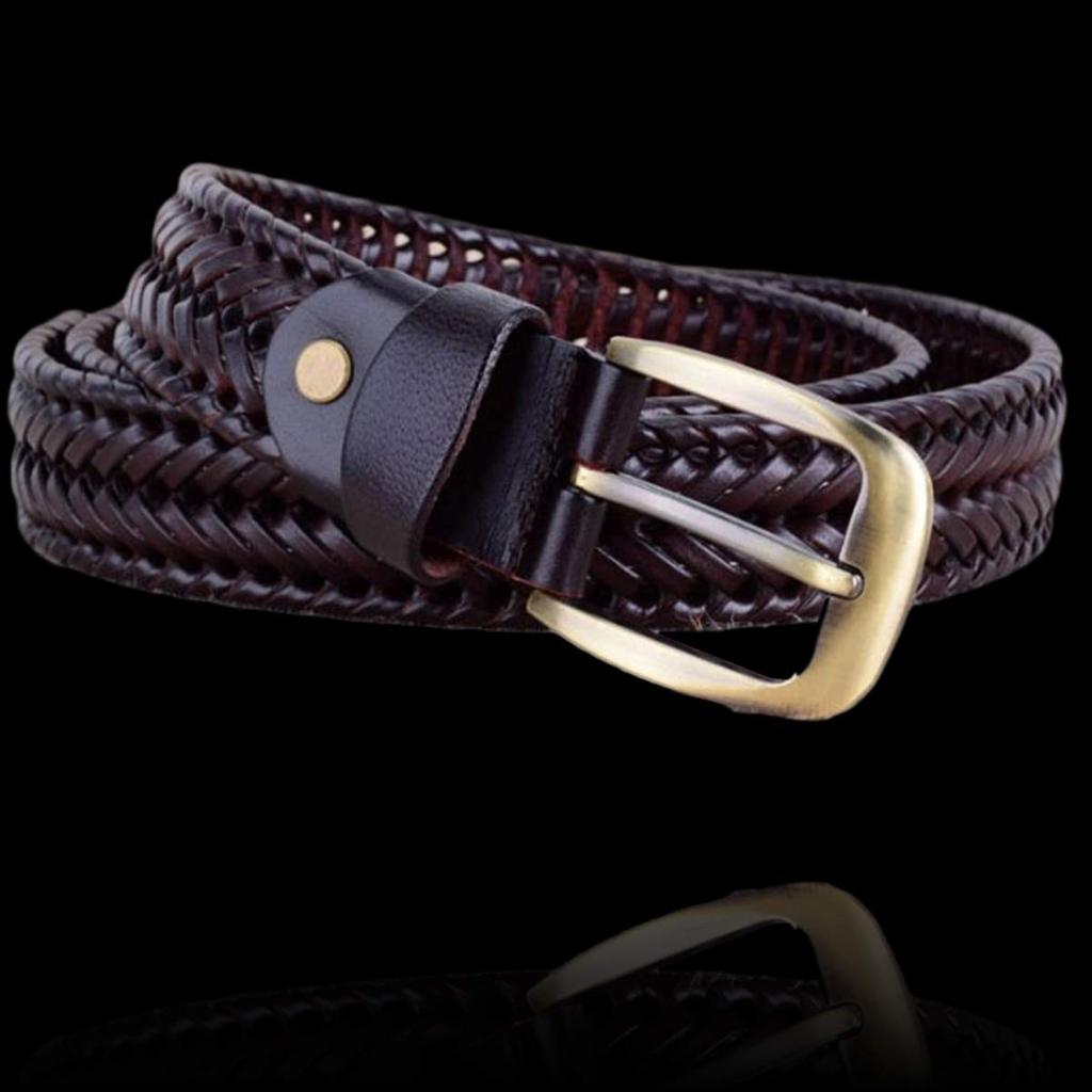 Crbelte Italian Leather Mesh Business Genuine 115cm Long Men's Belt, Braided, Design, Leather, 3.5cm Wide, (Dark Brown)