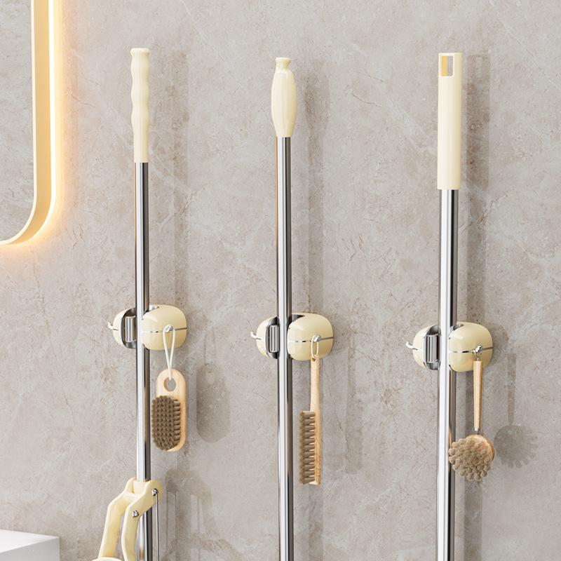 Perforation-free Mop Clip Hook Bathroom Wall Hanging Strong Adhesive Bathroom Mop Clip Broom Fixed Clip Hanger