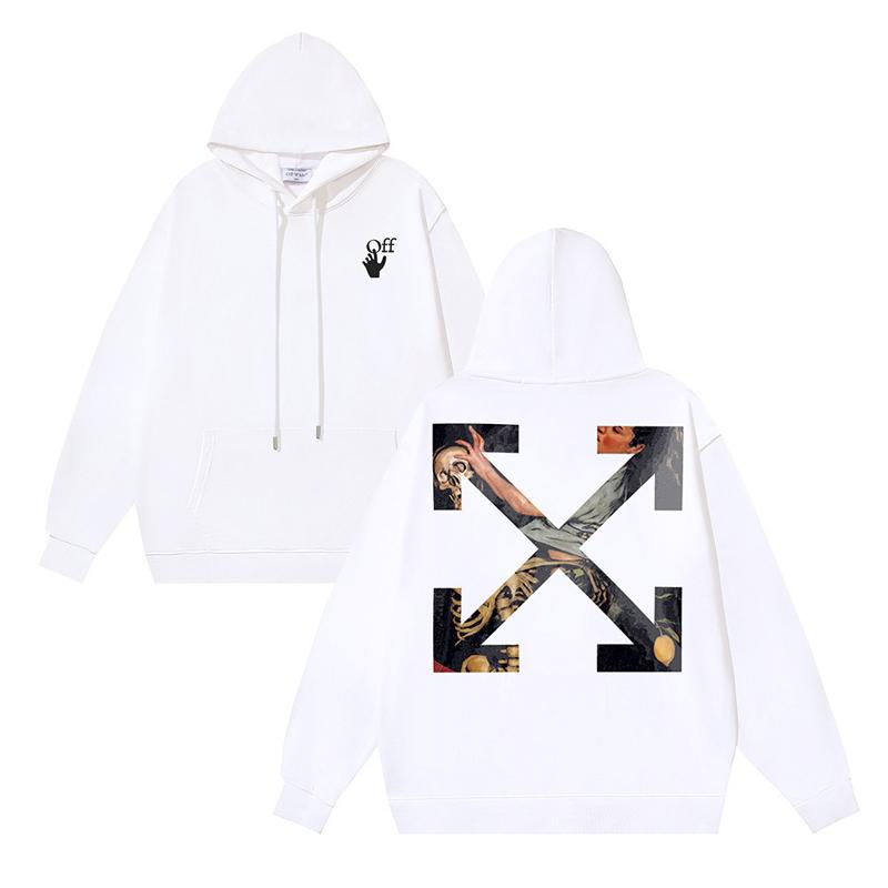 Off-White 2025 Autumn and Winter New Oil Painting Arrow Pattern Printed Hooded Sweatshirt for Men and Women