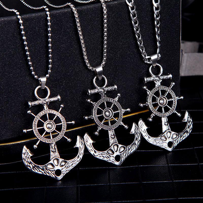 Pirate Anchor Pendant Necklace, Men's Punk Style Titanium Steel Jewelry