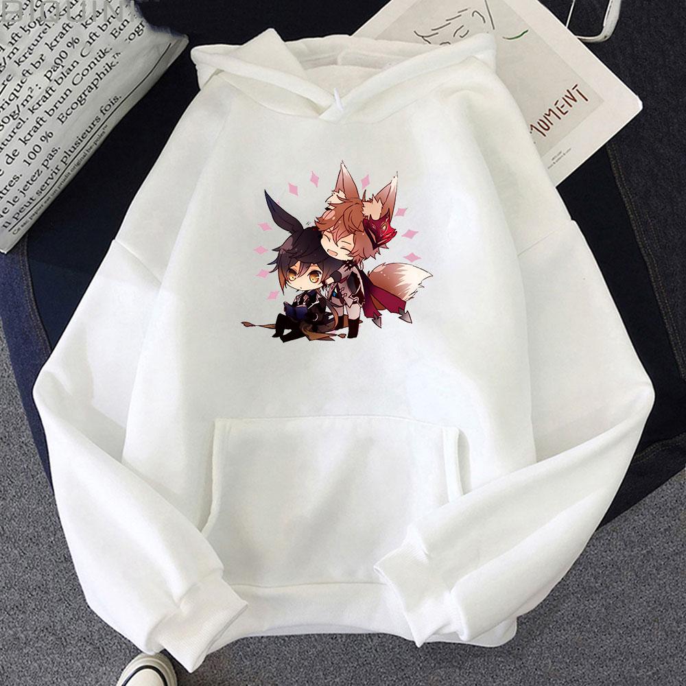 Genshin Impact Zhong Li Tartaglia Kawaii Hoodies Women Pullover Aesthetic Print Sweatshirts Oversized Pink Graphic Korean