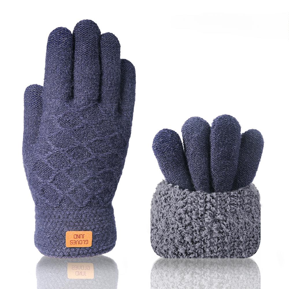 Touch Screen Gloves Winter Warm and Cold Resistant Gloves Double-layer Velvet Thick Gloves Men's Black Woolen Gloves Cycling Knitted Gloves