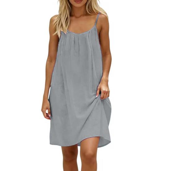 Women's Backless Cami Dress Solid Sleeveless Mini Dress Above Knee A-Line Skirt Soft Breathable Fabric Summer Beach Casual Travel Dress