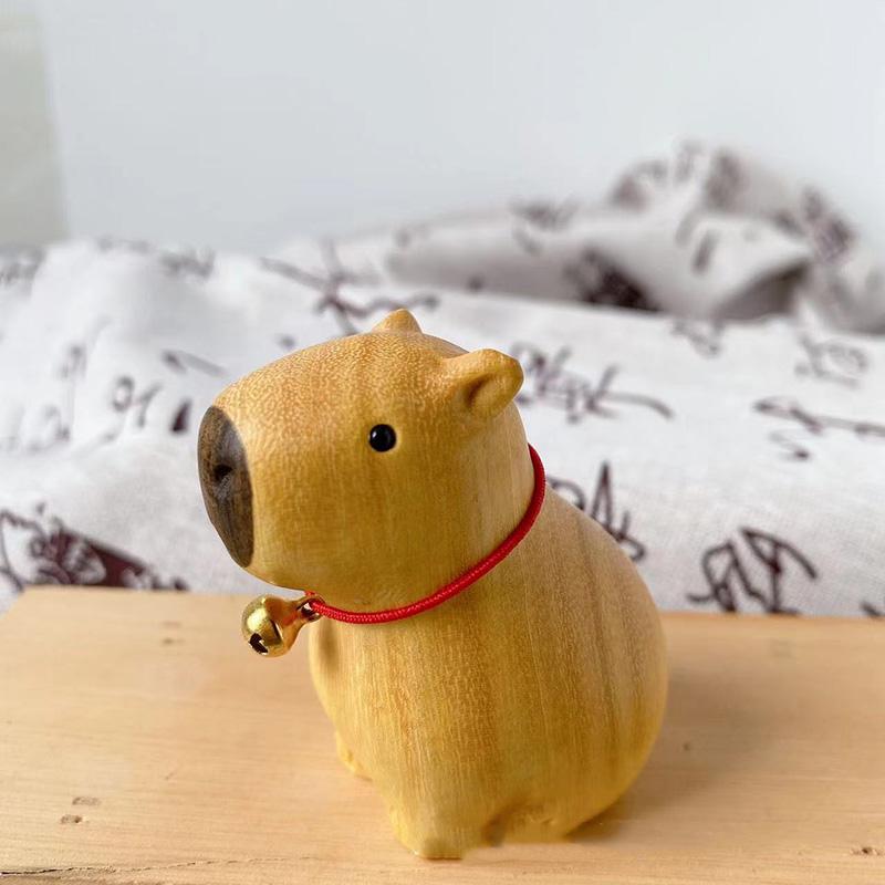 Wood Carving Capybara Cute Animal Sculptures and Figurines Home Room Office Car Figurine Decoration Small Gift