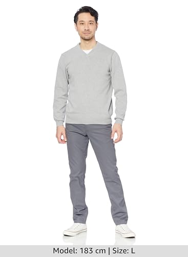[Amazon Essentials] Pullover Knit V-Neck Men's Heather Light Gray L