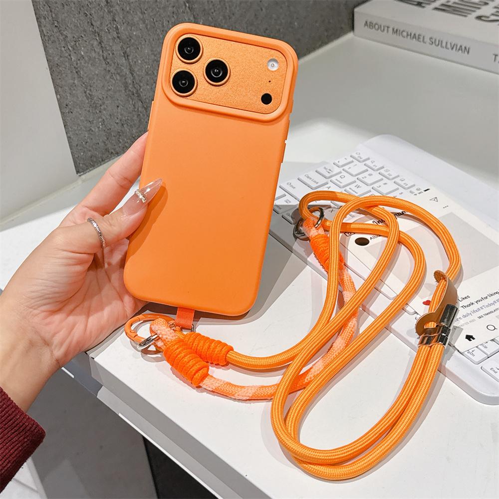 

Crossbody Shoulder Strap Adjustable Lanyard Soft Case For iPhone 17 16 15 14 13 12 11 Pro Max Air Plus Solid Color Matte Cover Case & Strap&iPhone 14 Plus