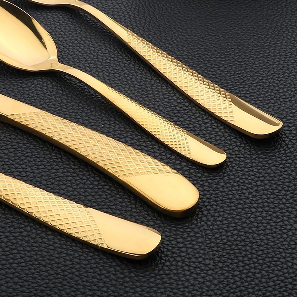 16Pcs Cutlery Set Stainless Steel Steak Knife Cake Fork Coffee Spoon Dinnerware Set Golden Flatware Silverware Kitchen Tableware