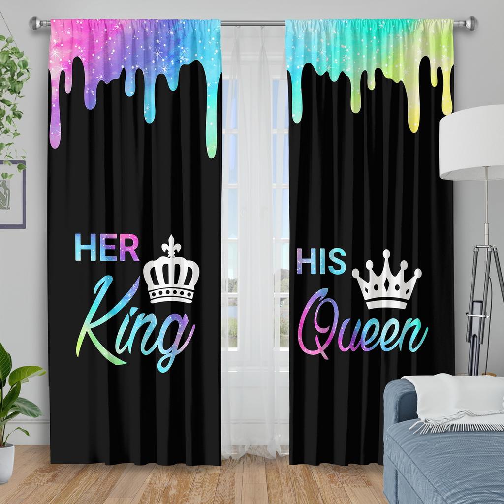 Valentine's Day Curtains 2pcs Thermal Insulated Blackout Curtain Set   King and Queen Valentine's Day Valance Window
