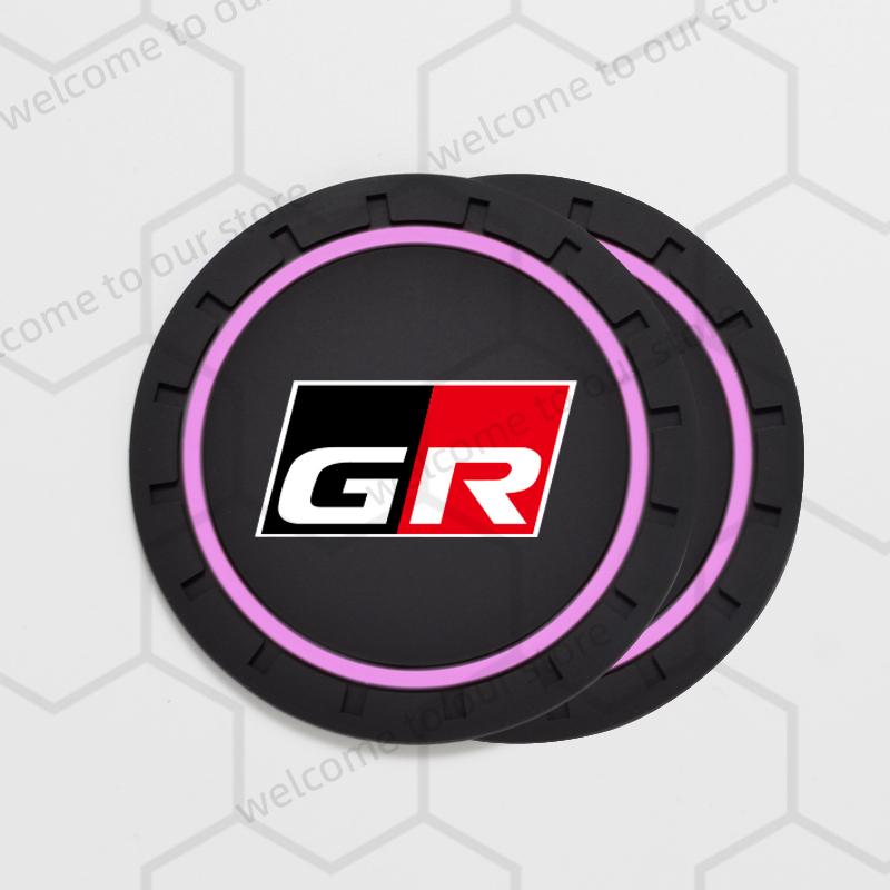 ACS2 2pcs For Toyota GR Sport RAV4 Yaris Camry Corolla C-HR Emblem Car Coaster Water Cup Slot Non-Slip Pad Auto Interior Accessories