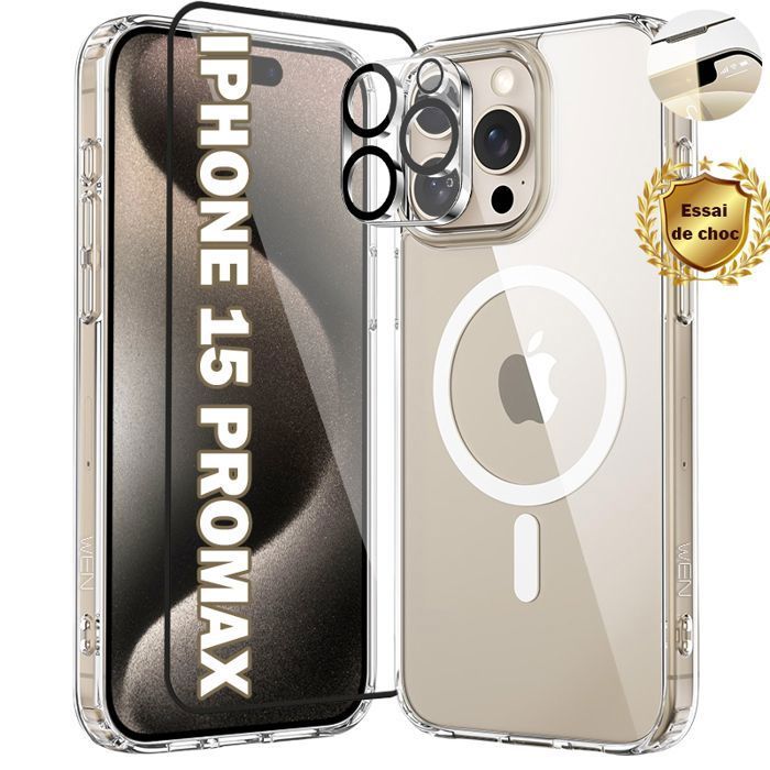 Coque de téléphone - WENZYLIQUOX - iPhone 13 (6,1") - MagSafe magnétique - Verre trempé & protège-caméra - Bords TPU antichoc