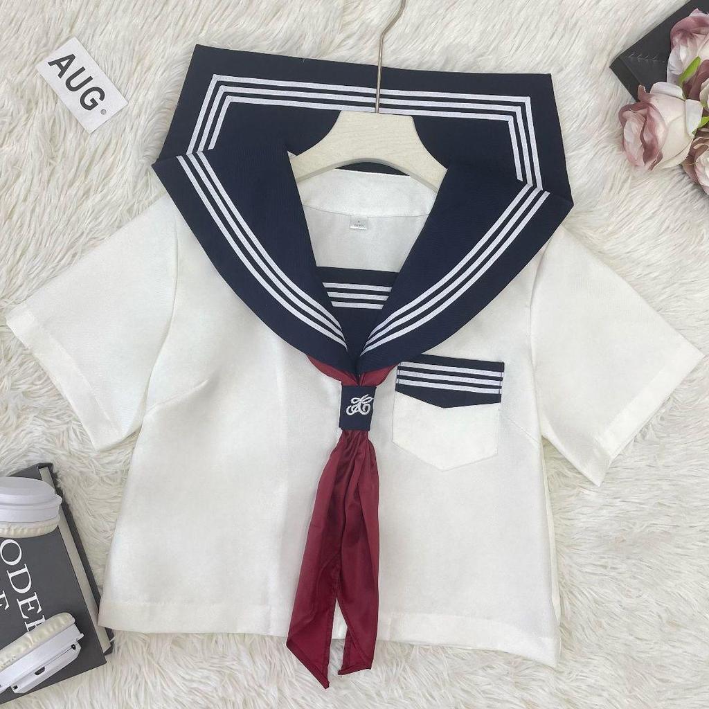 Authentic Japanese Sailor Uniform Set: White, Long & Short Sleeve, Academy Style