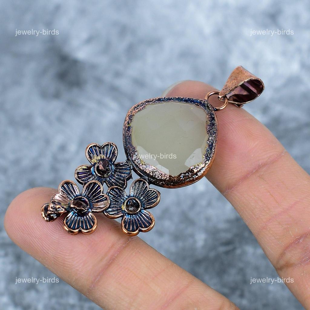 Afghanistan Agate Stone Copper Electroformed Wife Gift Birthday Pendant Jewelry VP-41