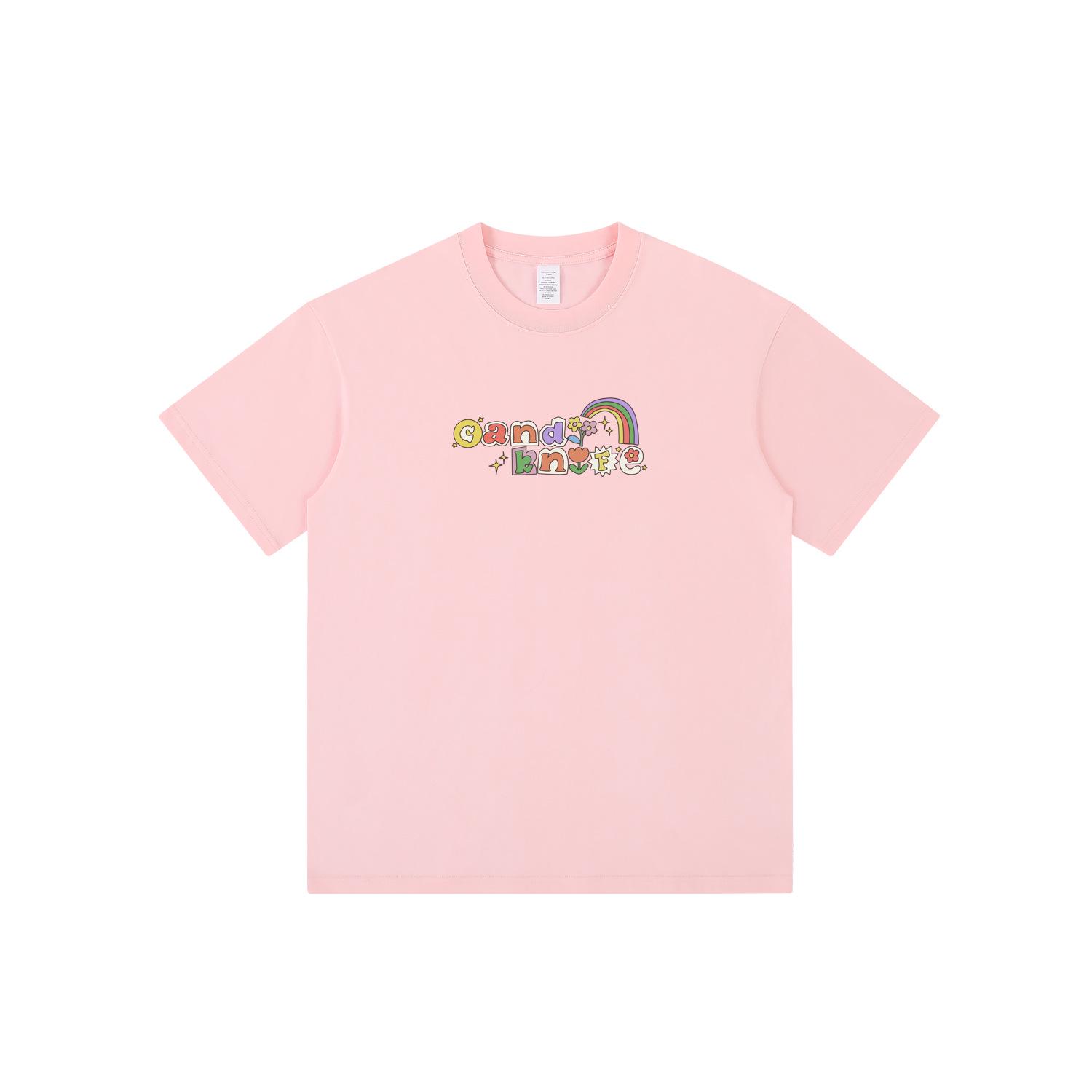 

Tide Pure Cotton Unisex T-Shirt - Fun Letter Cartoon Print, Loose Fit, Unique Design Small розовый