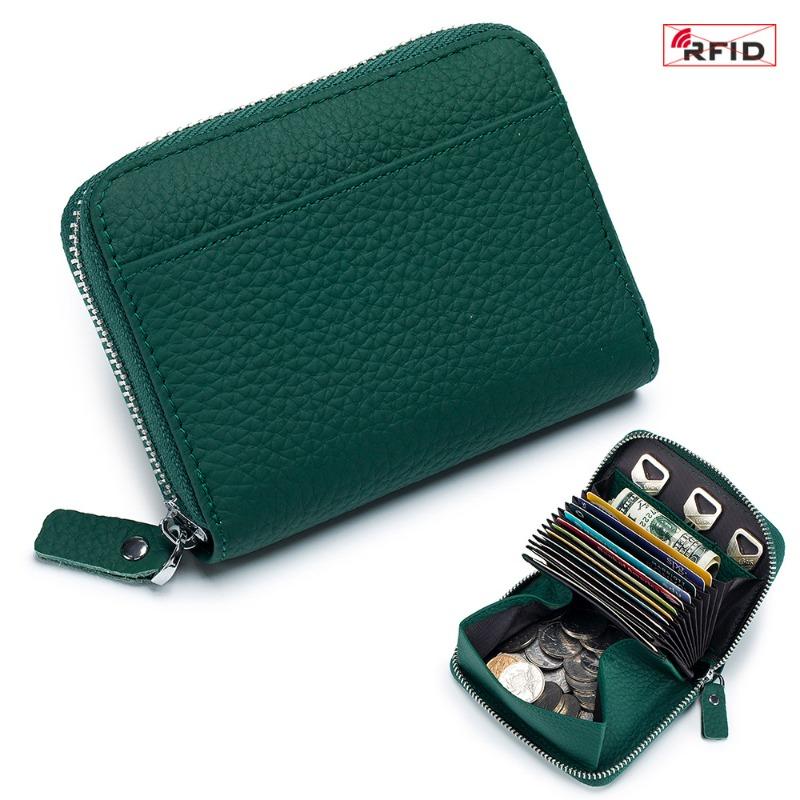 

New Japanese-style RFID anti-theft brush organ card bag large-capacity leather multi-card holder coin change bag wholesale темно-зелений колір