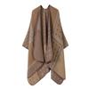 Vintage Geometric Diamond Print Open Front Poncho Cape Thick Knit Travel Blanket Wrap Shawl