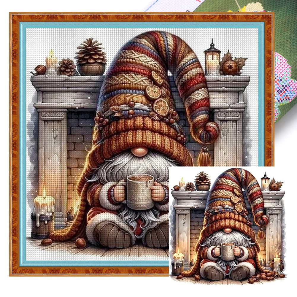 Full Embroidery Eco-cotton Thread 11CT Printed Coffee Gnome Cross Stitch Kit Art
