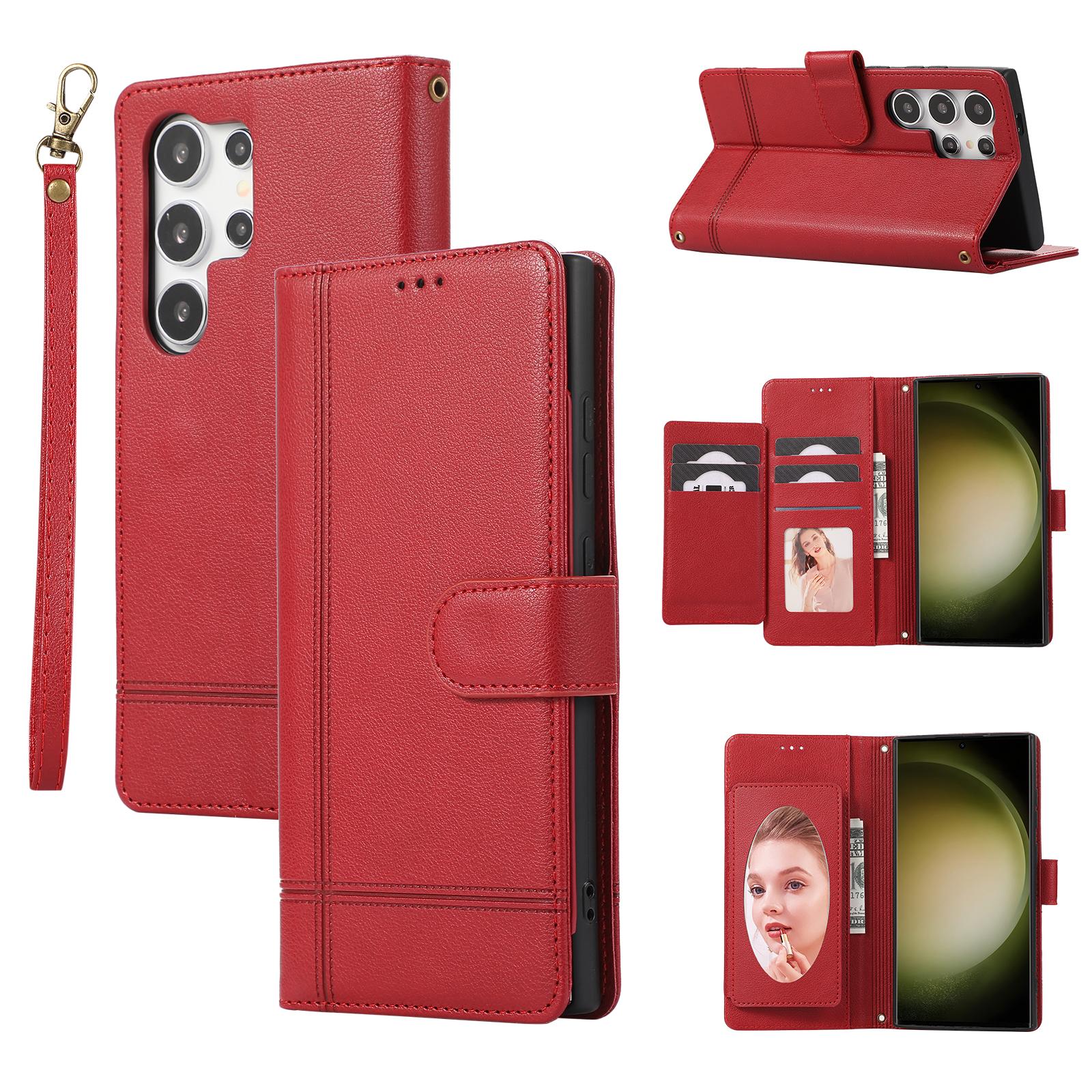 

Crossbody Mirror Cards Solt Wallet Leather Case For Samsung Galaxy S24 Ultra S23 FE S22 Plus S21 A14 A24 A34 A54 A15 A25 Cover For Galaxy S24Plus красный