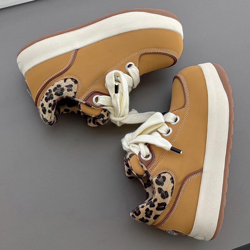 New black leopard print ugly cute big head shoes thick baseplate shoes couple shoes heightening casual shoes small man women s size 36 коричневый