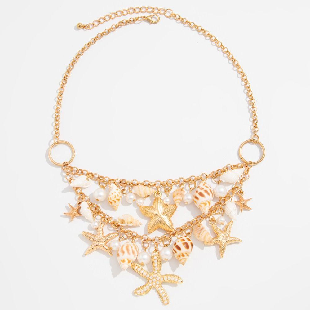 Corrente de Cintura Concha Pérola Imitação Estrela do Mar Ajustável Colar Feminino Acessórios de Vestido