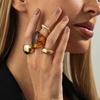 Salircon 4 Pcs/Set Vintage Brown Wide Chunky Resin Ring Women Punk Irregular Geometric Metal Finger Rings Daily Party Jewelry