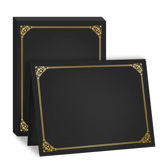 10 Pcs Black Certificate Holders Covers 9.45 for 12.6 X Diploma Inch Paper Gold