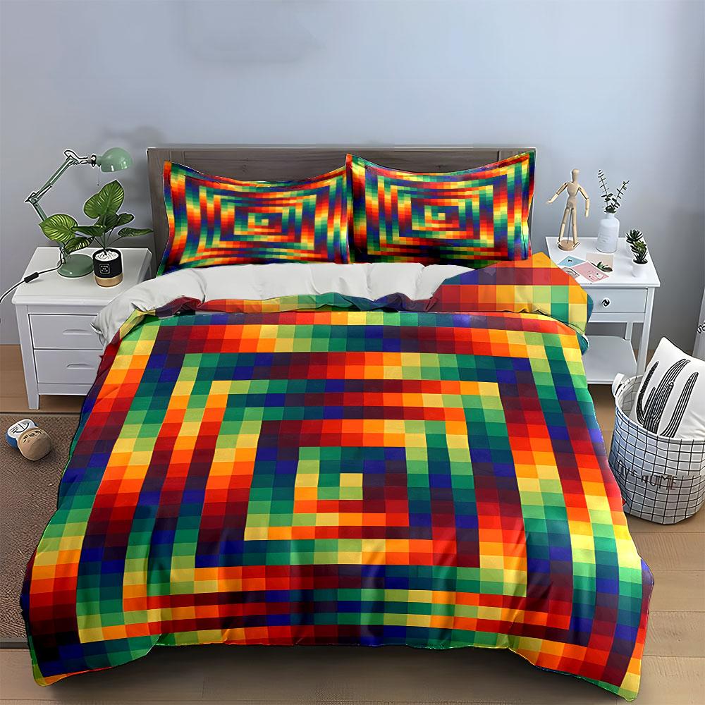 "Rainbow Geometric Bedding Set" Bedding Duvet Cover Set Duvet Cover Pillowcases (1 * Duvet Cover 2 * Pillowcases, Without Duvet Insert)