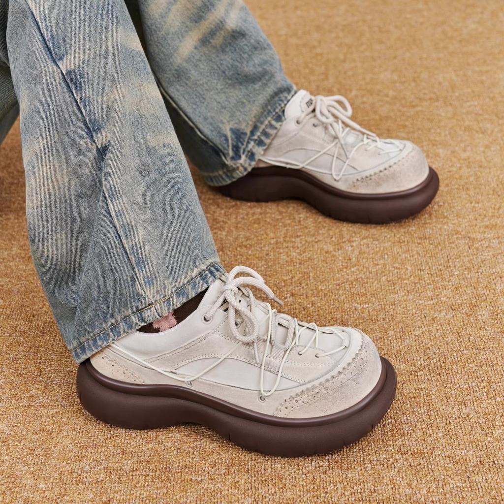 Ma Speedism 2025 autumn new fashion retro casual shoes round head versatile single shoes heightening platform shoes women