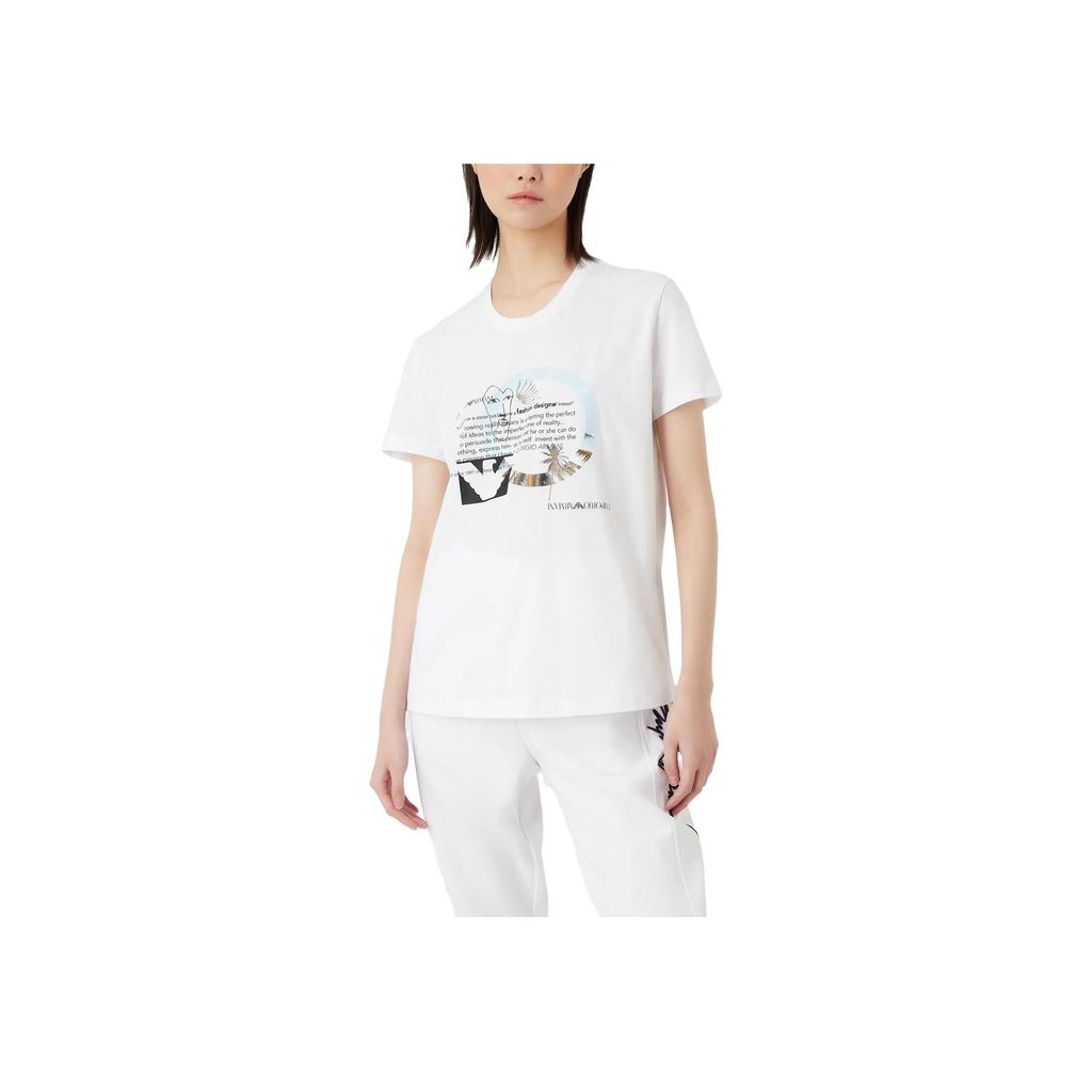 Emporio Armani Solid Color Letter Pattern Printed Round Neck Short Sleeve T-Shirt Women Tops White 3R2T7A2-JQ4Z1-0100