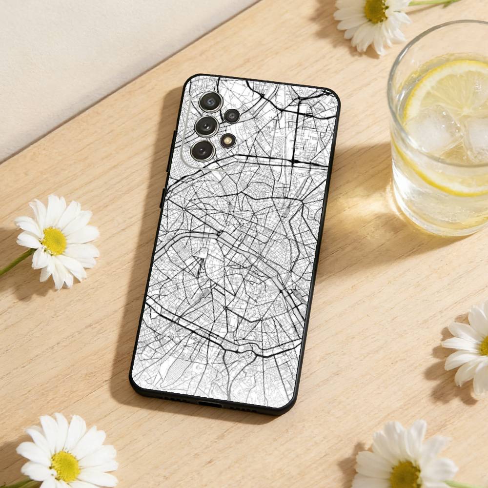 Famous City Sketch City Map Phone Case For Samsung S26,S25,S24,S21,S22,S23,S30,Ultra,S20,Plus,Soft Silicone Black Cover