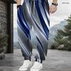 Men Plus Size Drawstring Printed Jogger Pants Teal White Black Striped Star Pattern Cuffed Ankle Side Pockets