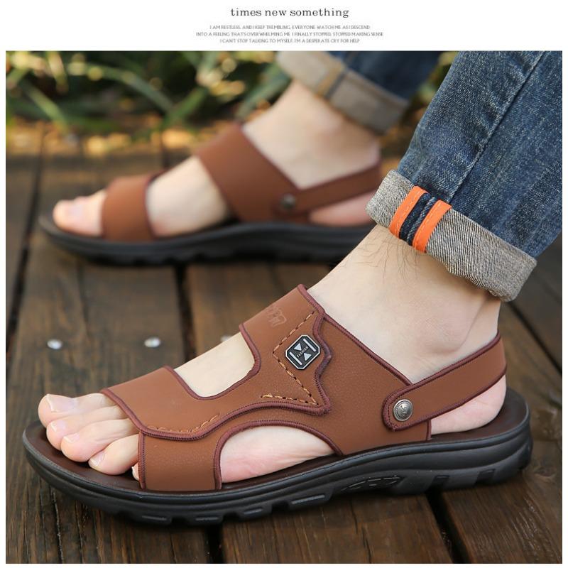 Модные летние новые мужские кожаные тапочки для отдыха на открытом воздухе нескользящие — фото 7